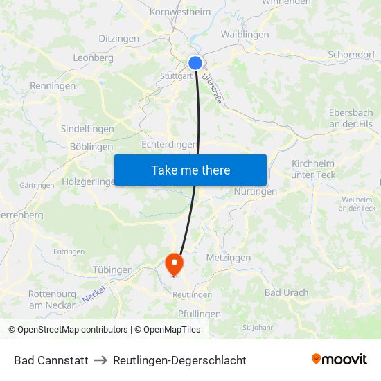 Bad Cannstatt to Reutlingen-Degerschlacht map