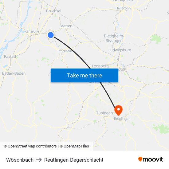 Wöschbach to Reutlingen-Degerschlacht map