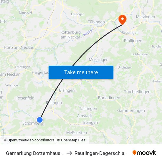 Gemarkung Dotternhausen to Reutlingen-Degerschlacht map