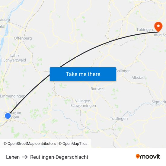 Lehen to Reutlingen-Degerschlacht map