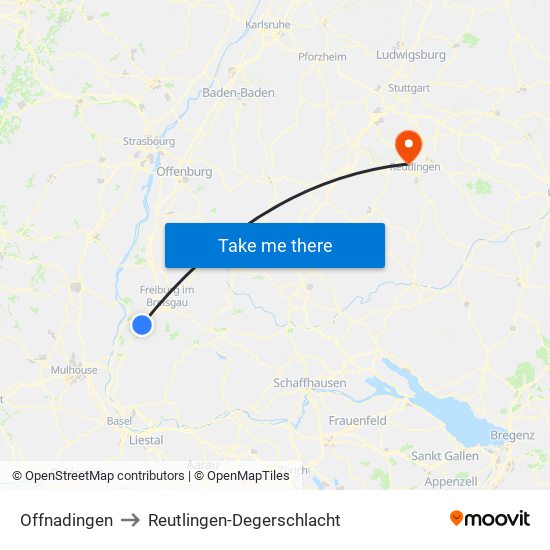 Offnadingen to Reutlingen-Degerschlacht map