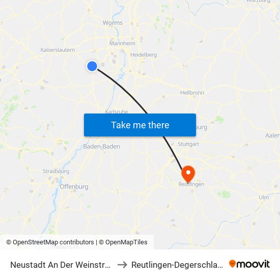 Neustadt An Der Weinstraße to Reutlingen-Degerschlacht map