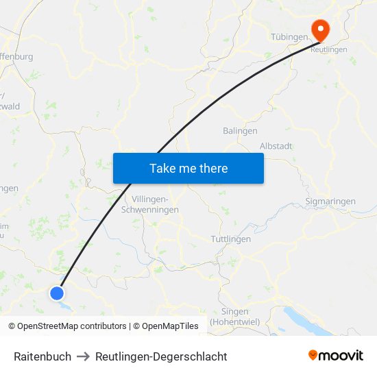 Raitenbuch to Reutlingen-Degerschlacht map