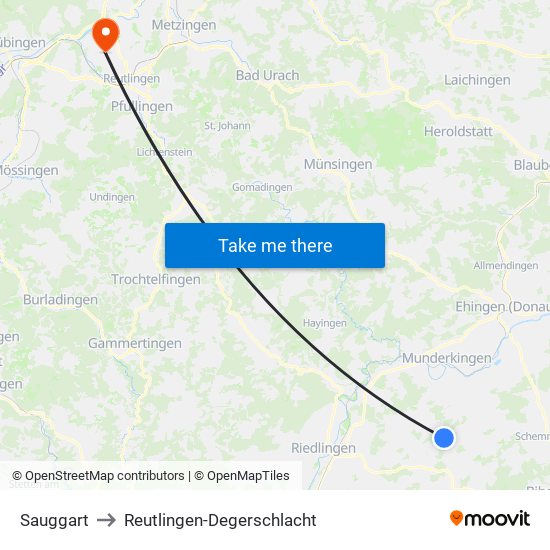 Sauggart to Reutlingen-Degerschlacht map