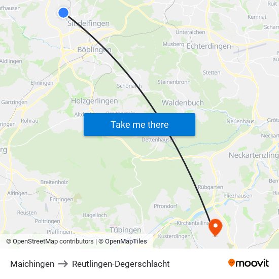 Maichingen to Reutlingen-Degerschlacht map