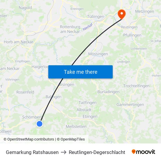 Gemarkung Ratshausen to Reutlingen-Degerschlacht map