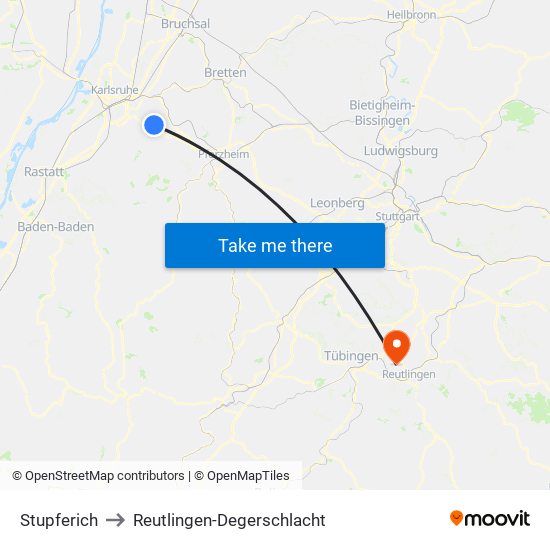 Stupferich to Reutlingen-Degerschlacht map