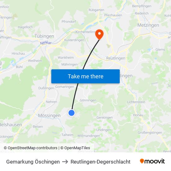 Gemarkung Öschingen to Reutlingen-Degerschlacht map