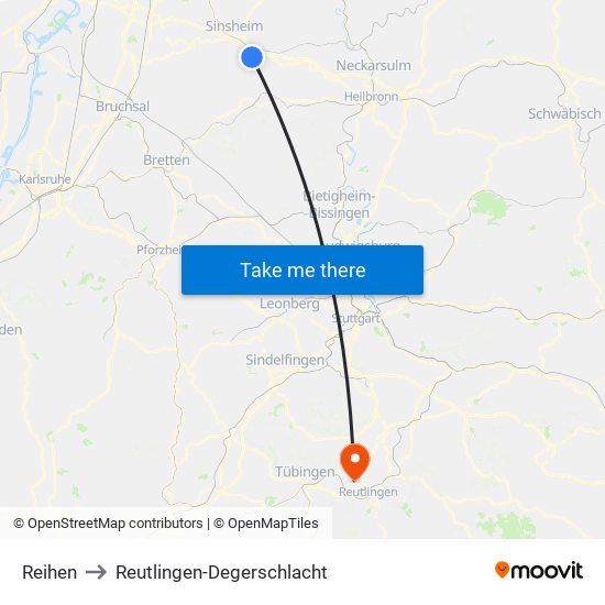 Reihen to Reutlingen-Degerschlacht map