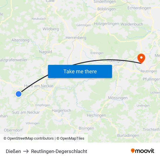 Dießen to Reutlingen-Degerschlacht map