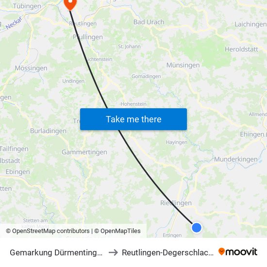 Gemarkung Dürmentingen to Reutlingen-Degerschlacht map