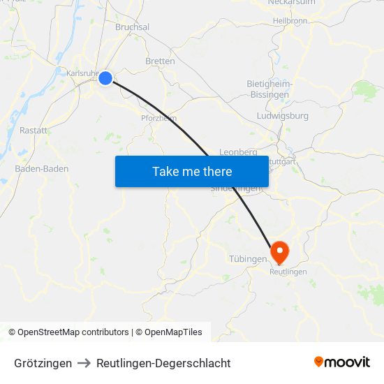 Grötzingen to Reutlingen-Degerschlacht map