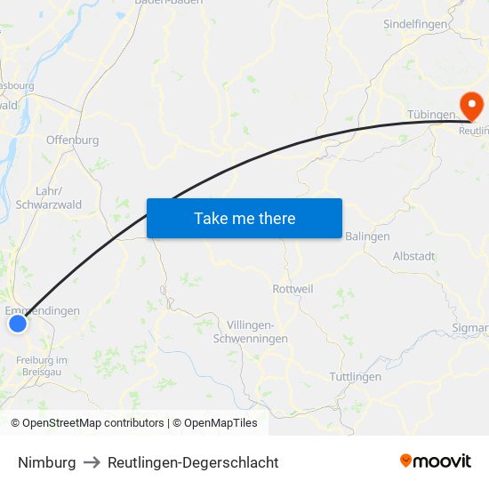 Nimburg to Reutlingen-Degerschlacht map