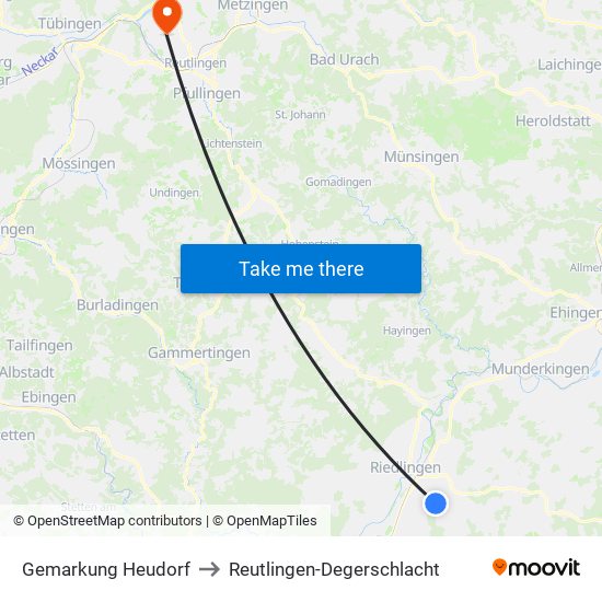 Gemarkung Heudorf to Reutlingen-Degerschlacht map