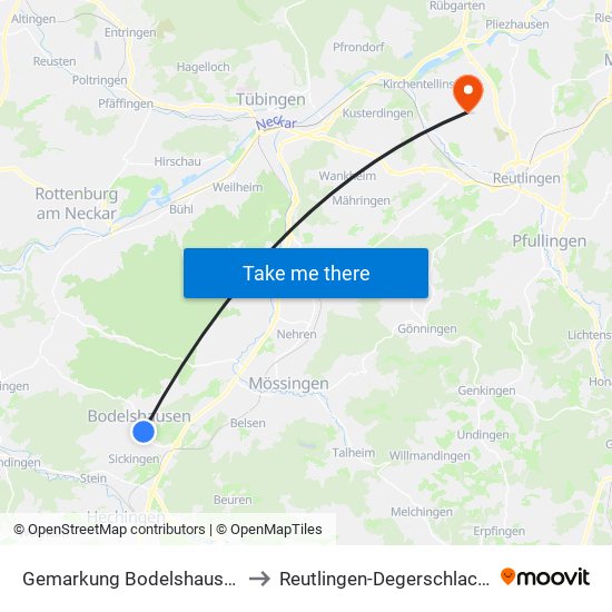 Gemarkung Bodelshausen to Reutlingen-Degerschlacht map