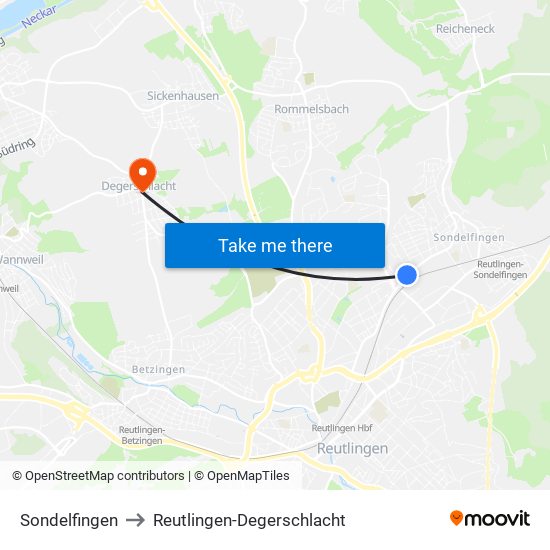 Sondelfingen to Reutlingen-Degerschlacht map