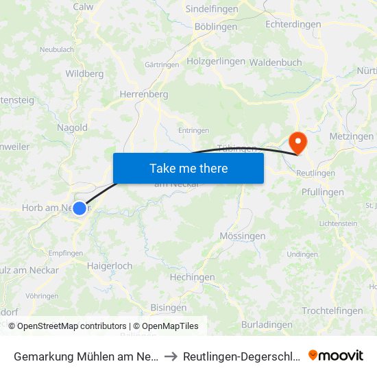 Gemarkung Mühlen am Neckar to Reutlingen-Degerschlacht map