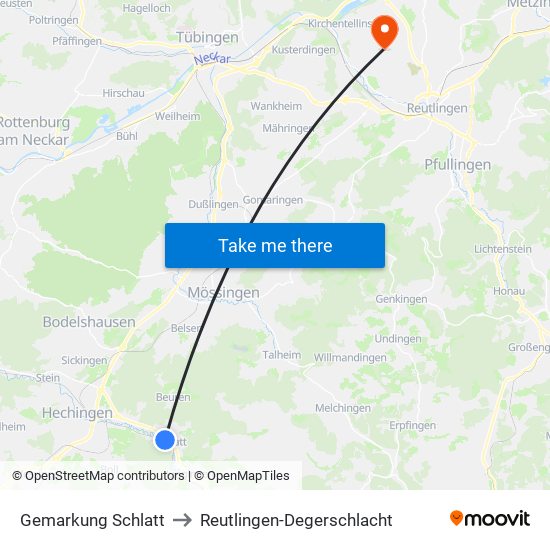 Gemarkung Schlatt to Reutlingen-Degerschlacht map