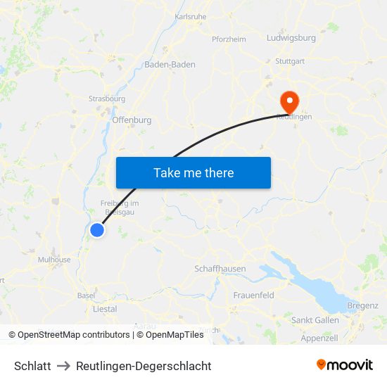 Schlatt to Reutlingen-Degerschlacht map