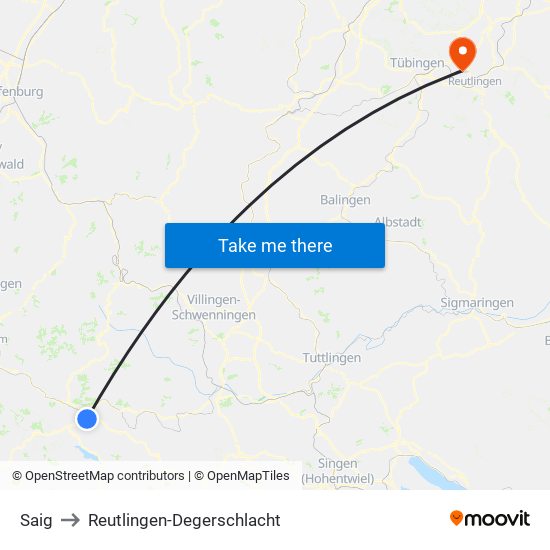 Saig to Reutlingen-Degerschlacht map