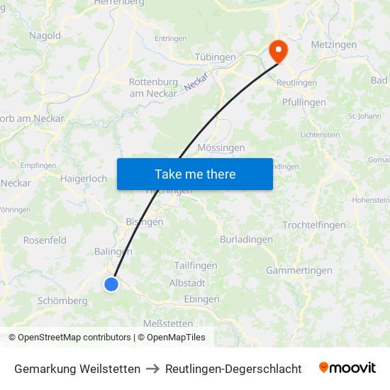 Gemarkung Weilstetten to Reutlingen-Degerschlacht map