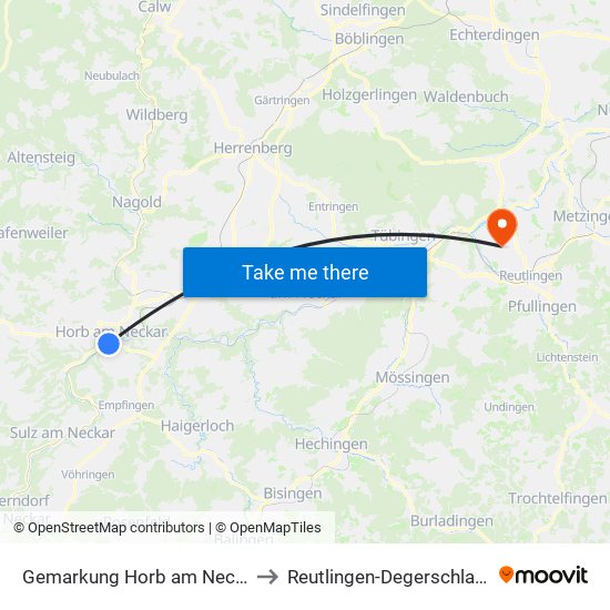 Gemarkung Horb am Neckar to Reutlingen-Degerschlacht map