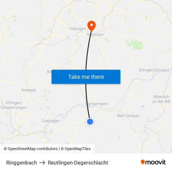 Ringgenbach to Reutlingen-Degerschlacht map