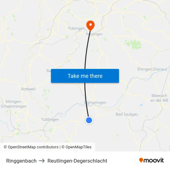 Ringgenbach to Reutlingen-Degerschlacht map
