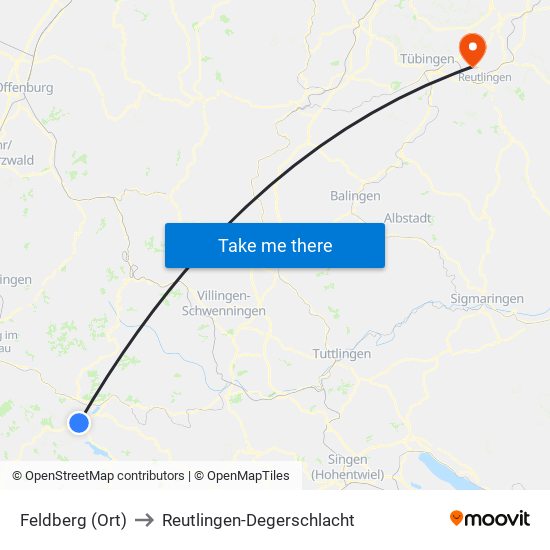 Feldberg (Ort) to Reutlingen-Degerschlacht map