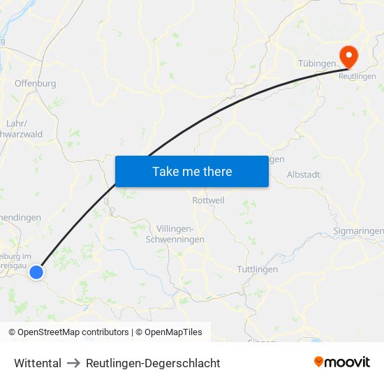 Wittental to Reutlingen-Degerschlacht map