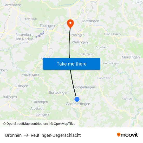 Bronnen to Reutlingen-Degerschlacht map