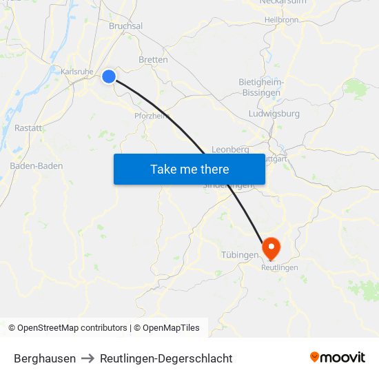 Berghausen to Reutlingen-Degerschlacht map