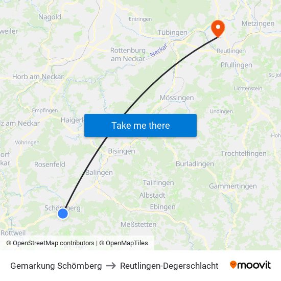 Gemarkung Schömberg to Reutlingen-Degerschlacht map