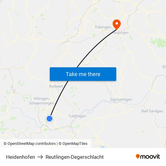 Heidenhofen to Reutlingen-Degerschlacht map