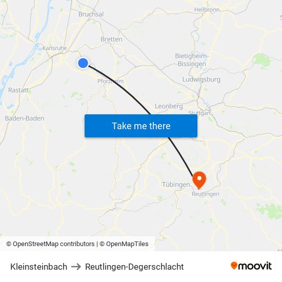 Kleinsteinbach to Reutlingen-Degerschlacht map