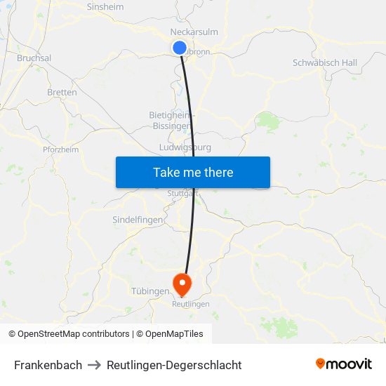 Frankenbach to Reutlingen-Degerschlacht map