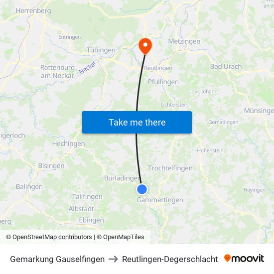 Gemarkung Gauselfingen to Reutlingen-Degerschlacht map