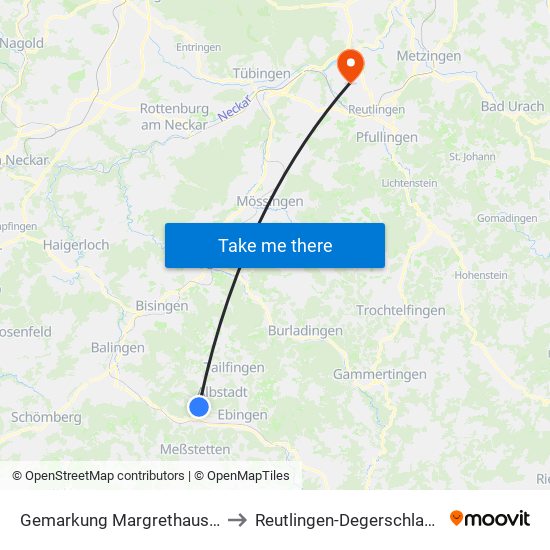 Gemarkung Margrethausen to Reutlingen-Degerschlacht map