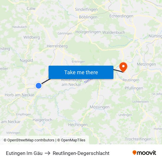 Eutingen Im Gäu to Reutlingen-Degerschlacht map