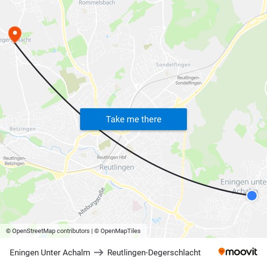 Eningen Unter Achalm to Reutlingen-Degerschlacht map