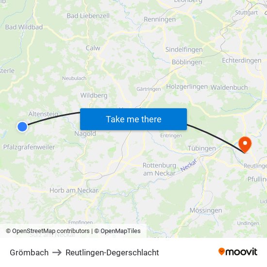 Grömbach to Reutlingen-Degerschlacht map