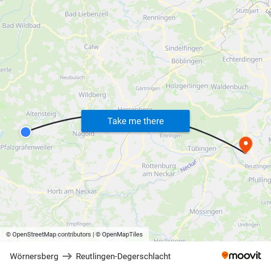 Wörnersberg to Reutlingen-Degerschlacht map