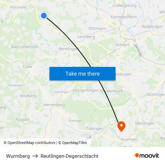 Wurmberg to Reutlingen-Degerschlacht map