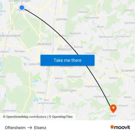 Oftersheim to Elsenz map