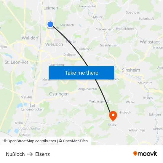 Nußloch to Elsenz map