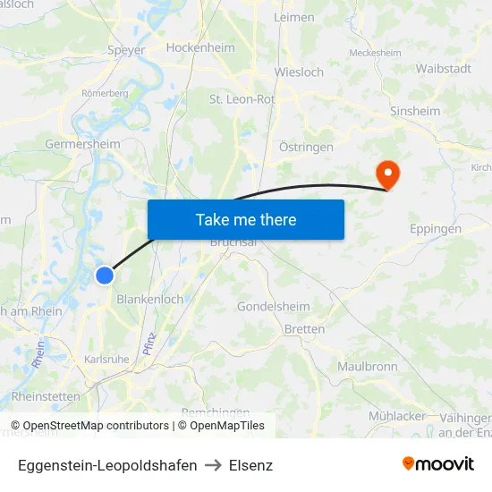 Eggenstein-Leopoldshafen to Elsenz map