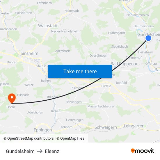 Gundelsheim to Elsenz map