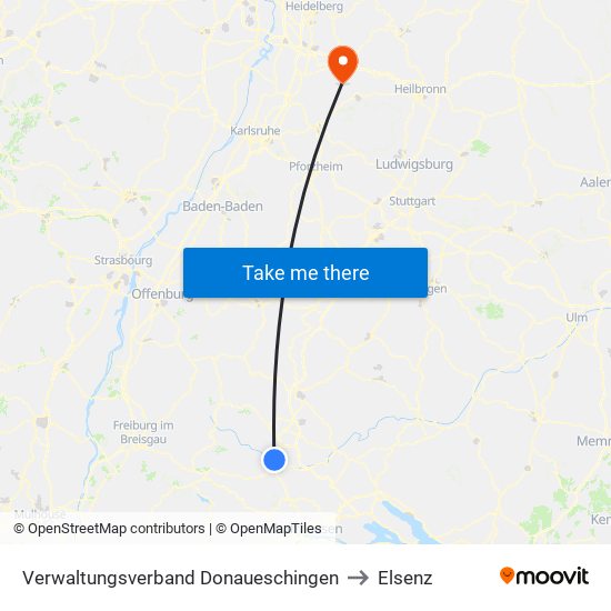 Verwaltungsverband Donaueschingen to Elsenz map