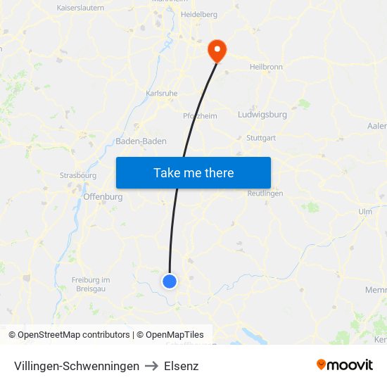 Villingen-Schwenningen to Elsenz map