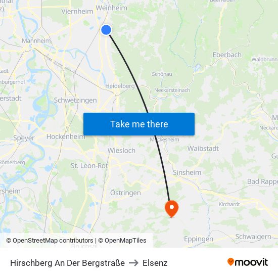 Hirschberg An Der Bergstraße to Elsenz map